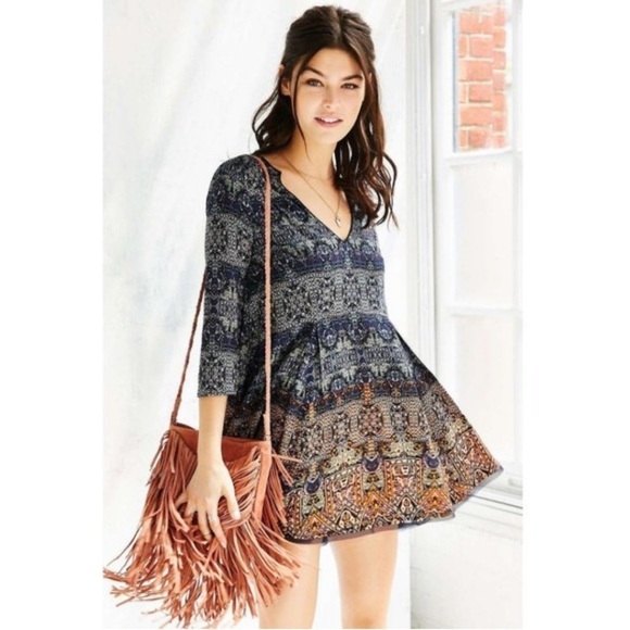 Urban Outfitters Ecote Willow Frock Boho Tribal Mini Dress, Multicolor size XS - Picture 1 of 8